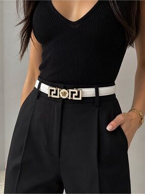 Versace White Leather Belt with Gold Medusa Buckle